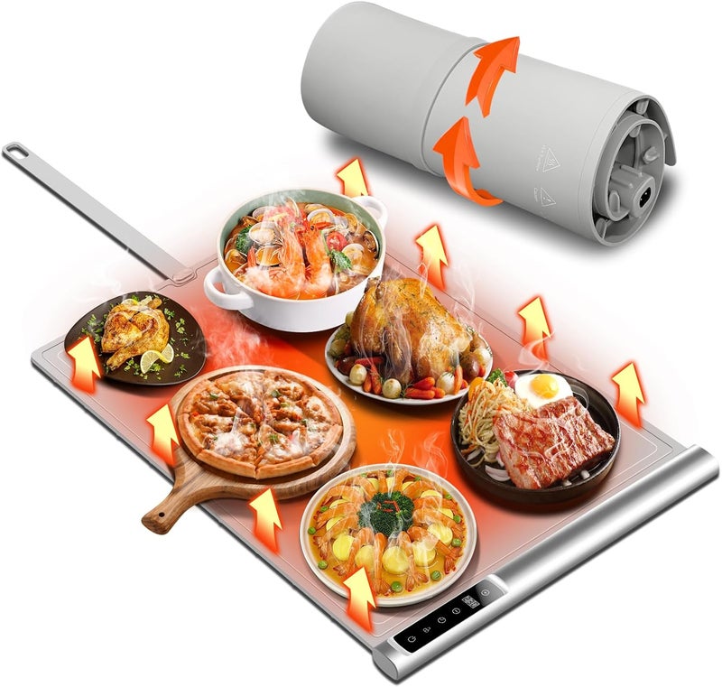 BROBIG Food Warming Mat | Max Temp 248℉,Electric Warming Tray with Timer and 8-Level Adjustable,Fast Full-Surface Heating Mat for Food with Child Lock,Roll-Up & Portable Silicone Food Warmer for Buffet Party - Image 1
